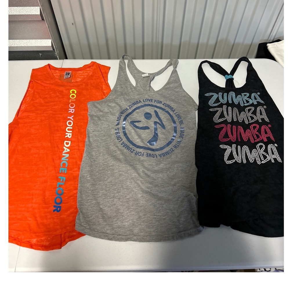 Zumba Tank Tops Women Size M Multi Color Racerback Muscle Tank Bundle of 3 Lot